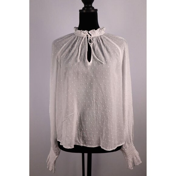 Expr White Peasant-Style‎ Long-Sleeve Blouse Ruffle Neck size XS - Picture 1 of 9